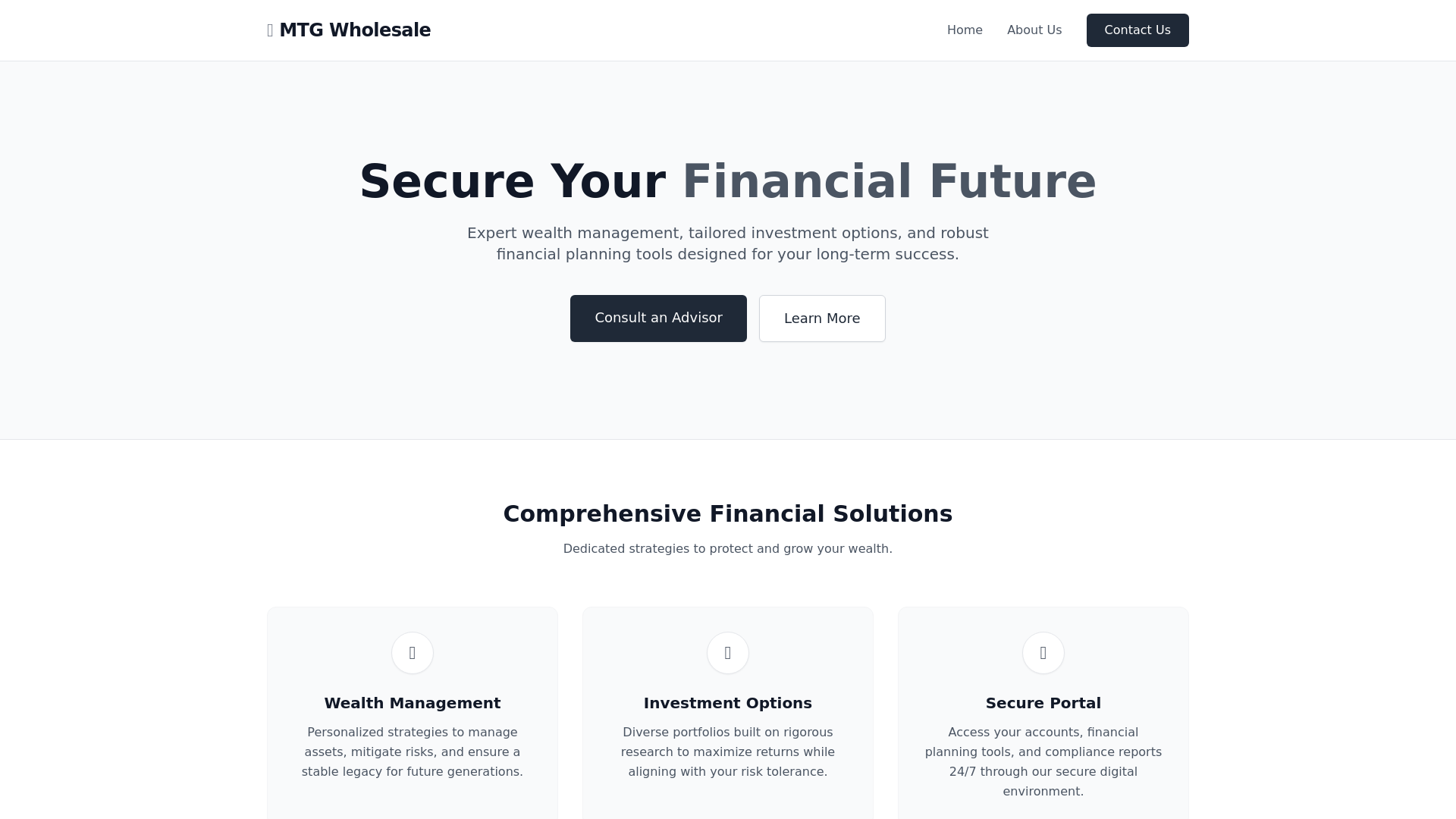 website screenshot of https://mtgwholesalellc.com/