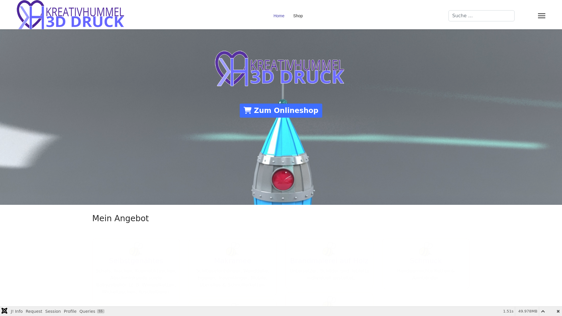 website screenshot of https://kreativhummel-3d.de/