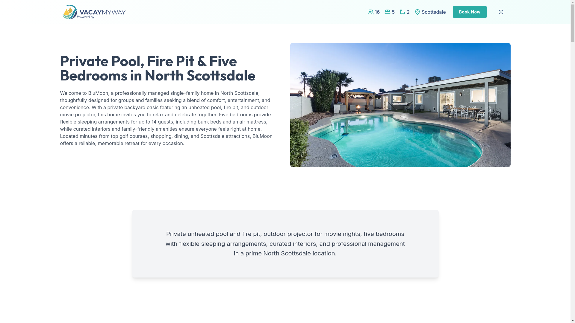 website screenshot of https://calmscottsdale.rentals/
