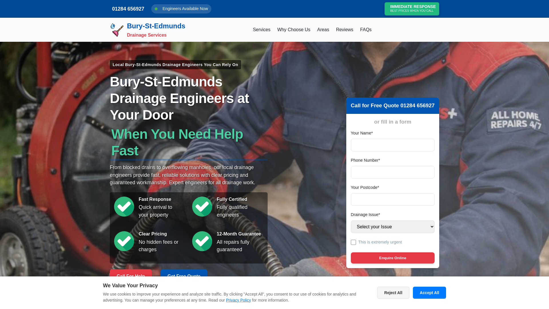 website screenshot of https://bury-st-edmundsemergencydrainage.co.uk