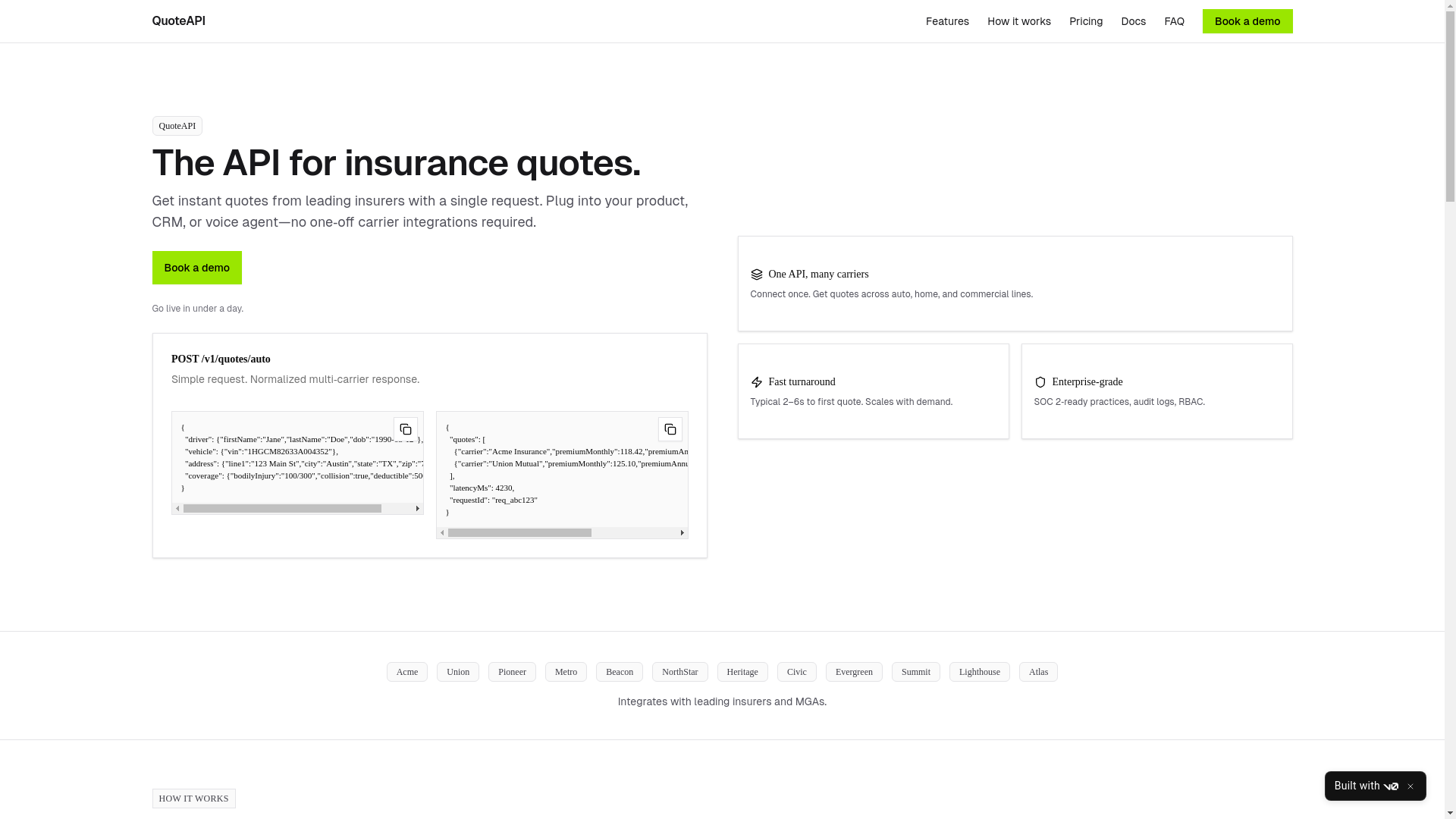 website screenshot of https://quote-api.dev/
