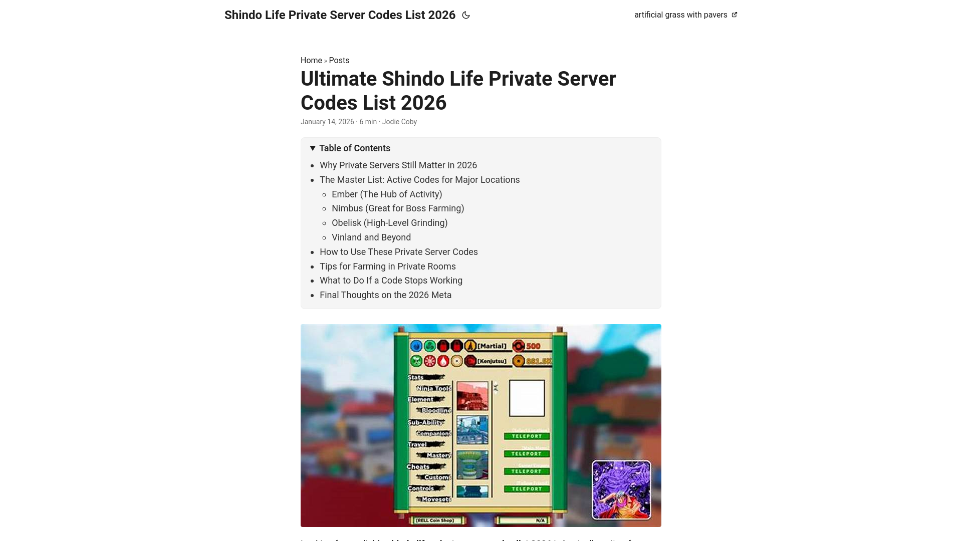 website screenshot of https://shindolifeprivateservercodeslist2026.pages.dev/