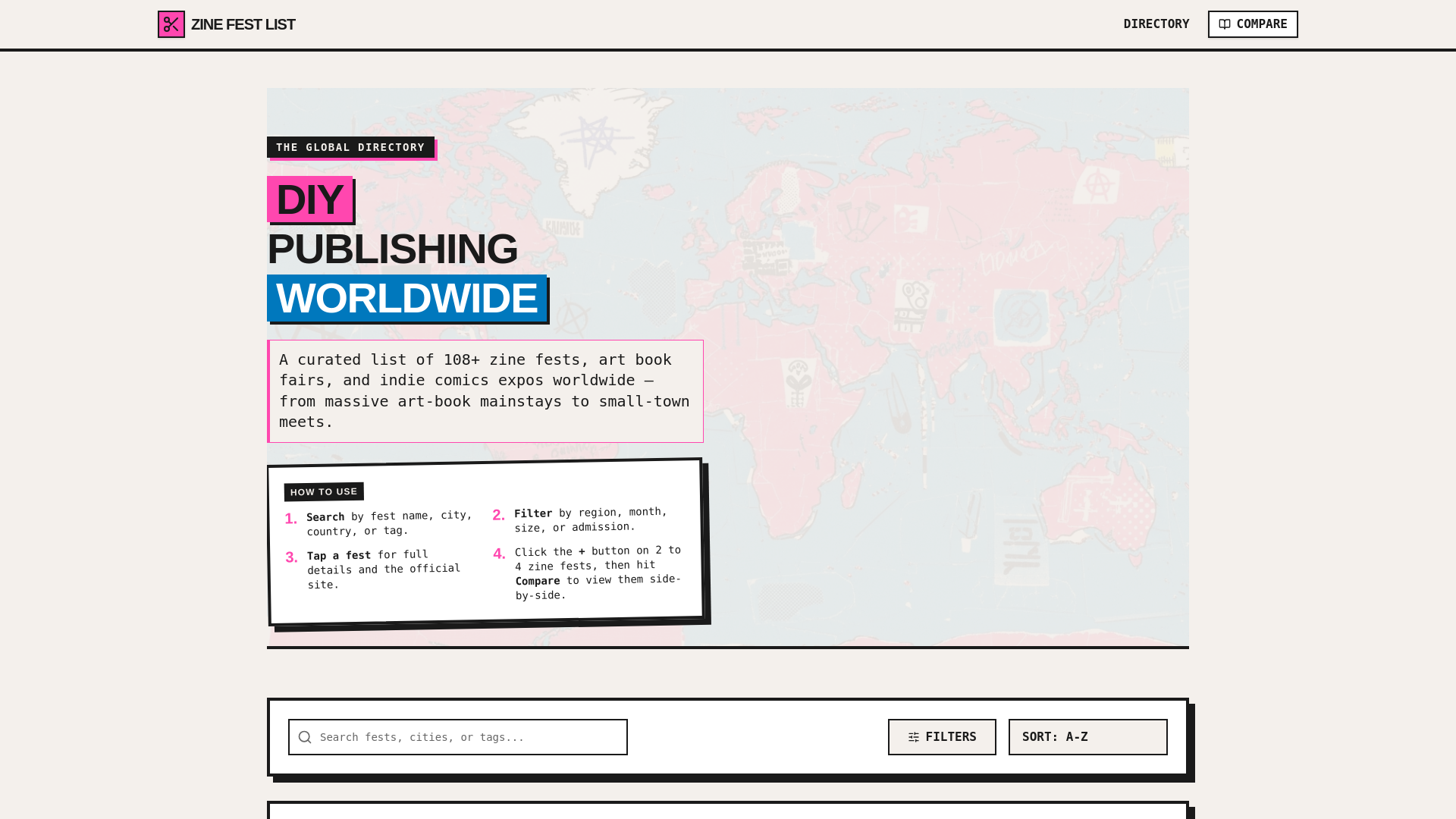 website screenshot of https://zinefestfinder.com/