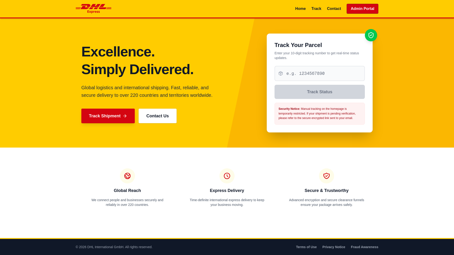 website screenshot of https://myshipment.delivery/