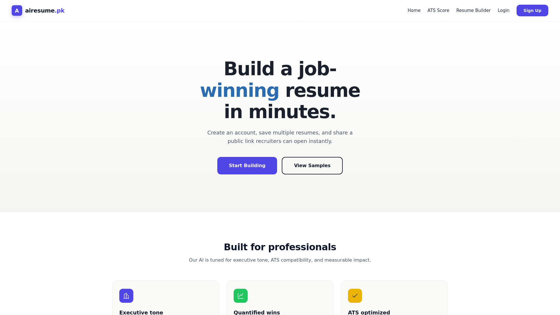 website screenshot of https://airesume.pk
