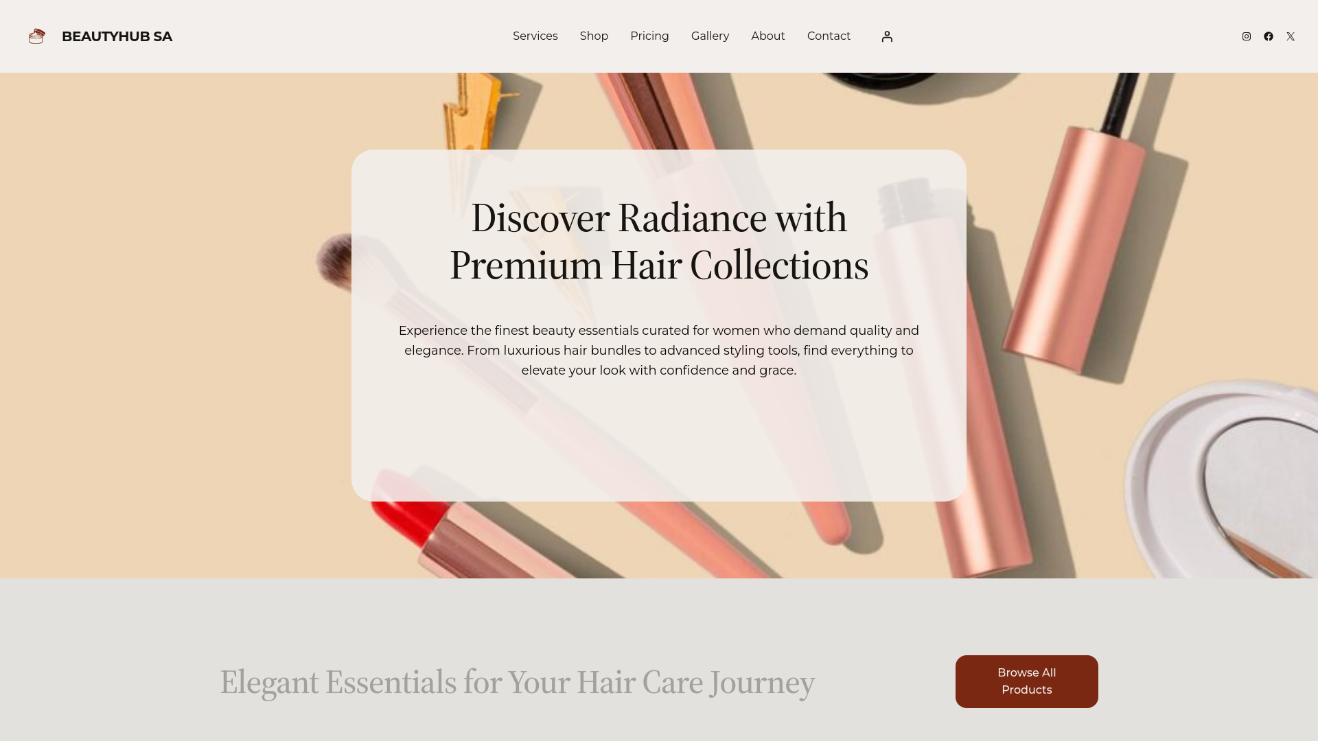 website screenshot of https://beautyhubsa.co.za/