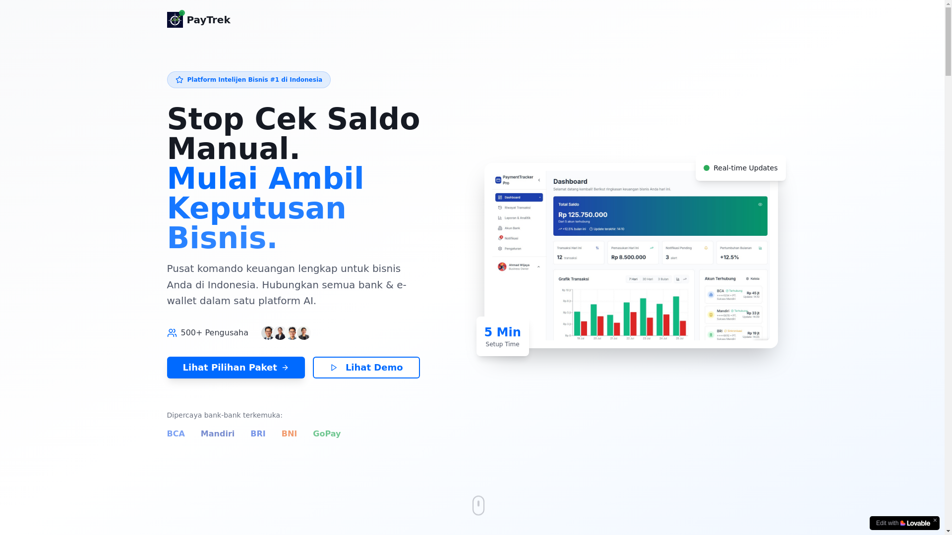 website screenshot of https://paytrek.id/