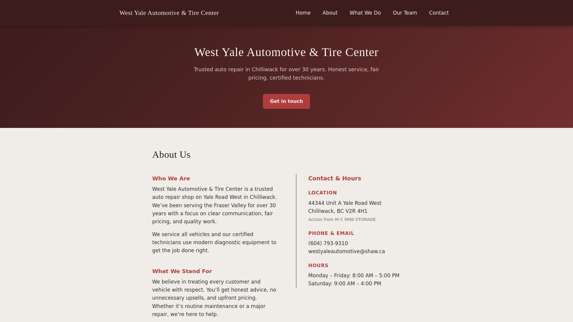 website screenshot of https://westyaleautoandtires.pages.dev/