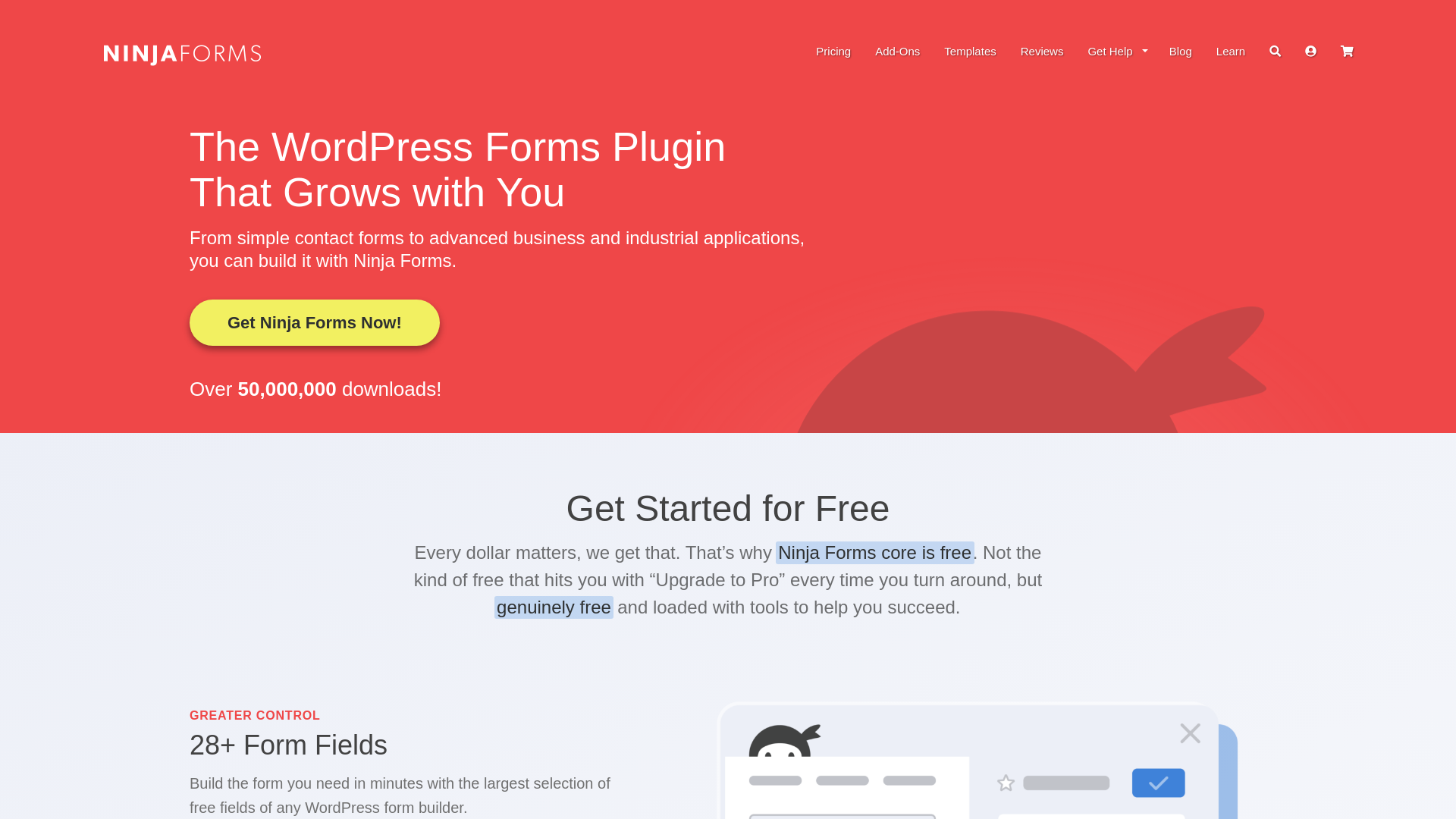 website screenshot of https://ninjaforms.com/
