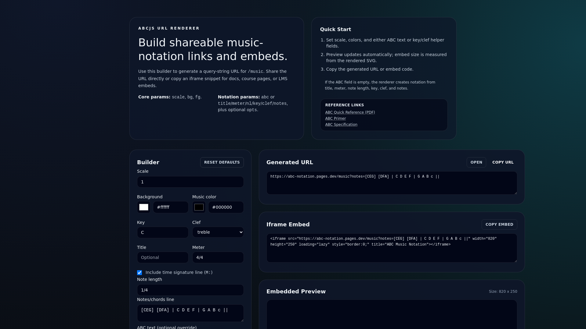 website screenshot of https://abc-notation.pages.dev/