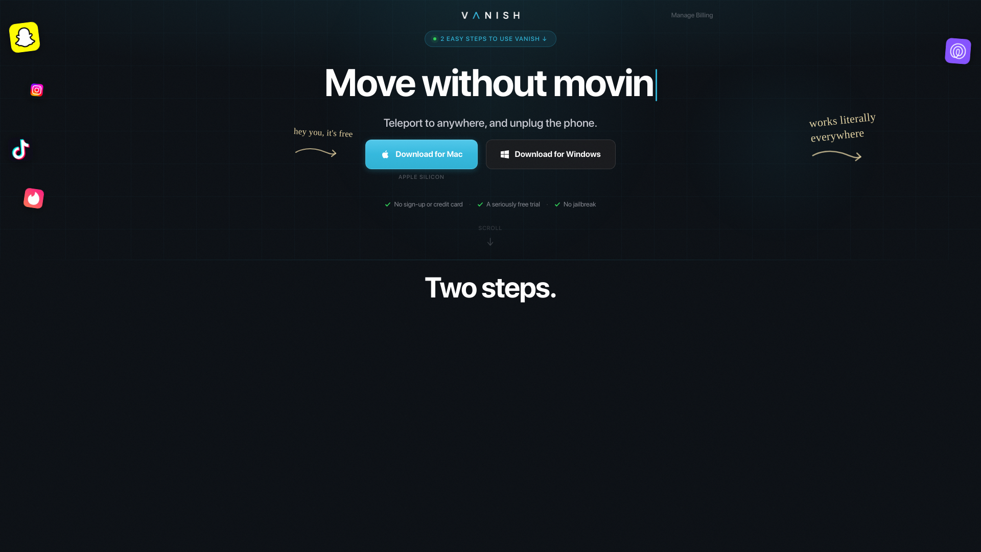 website screenshot of https://getvanish.app/