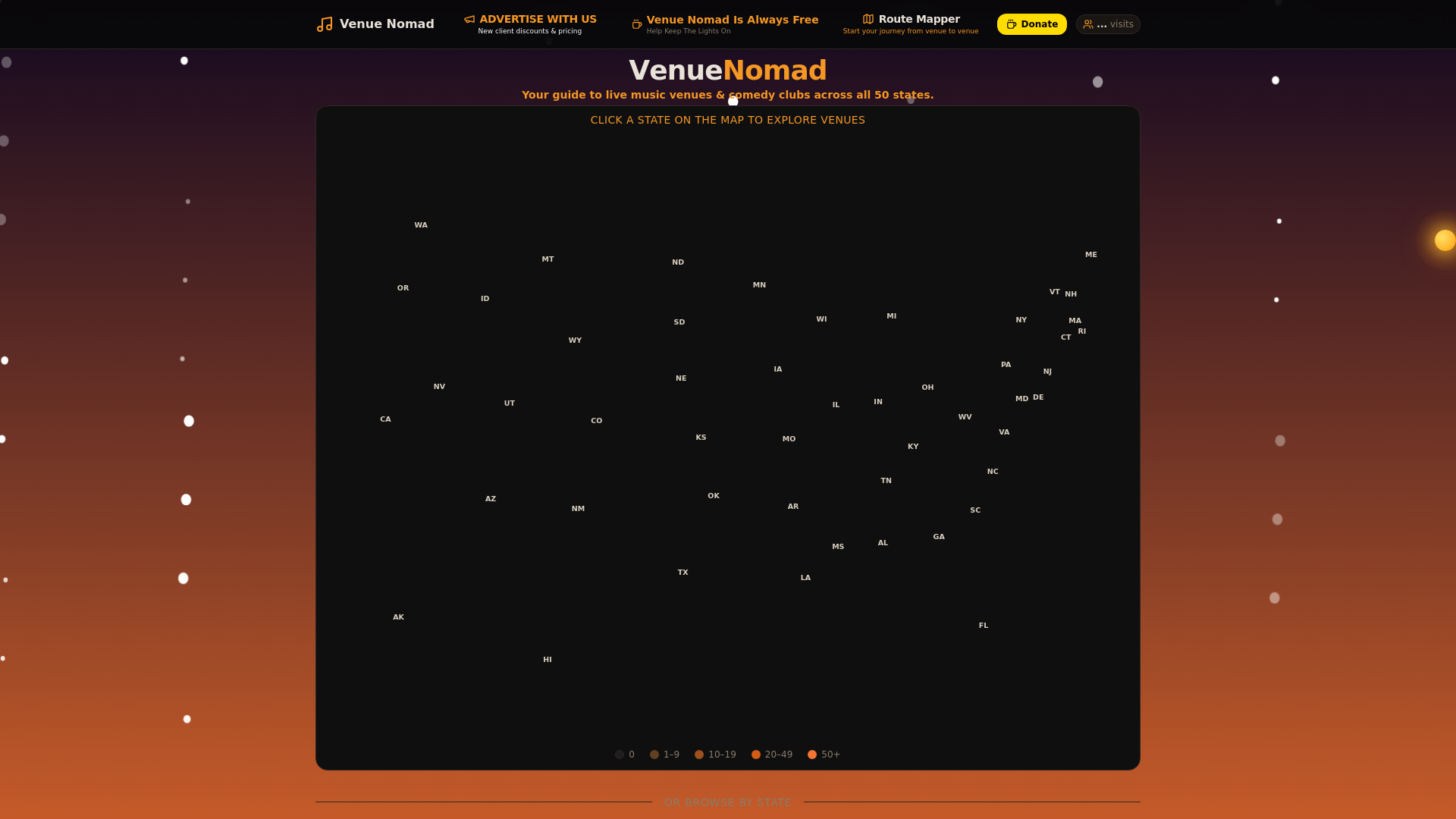 website screenshot of https://venuetraveler.com/