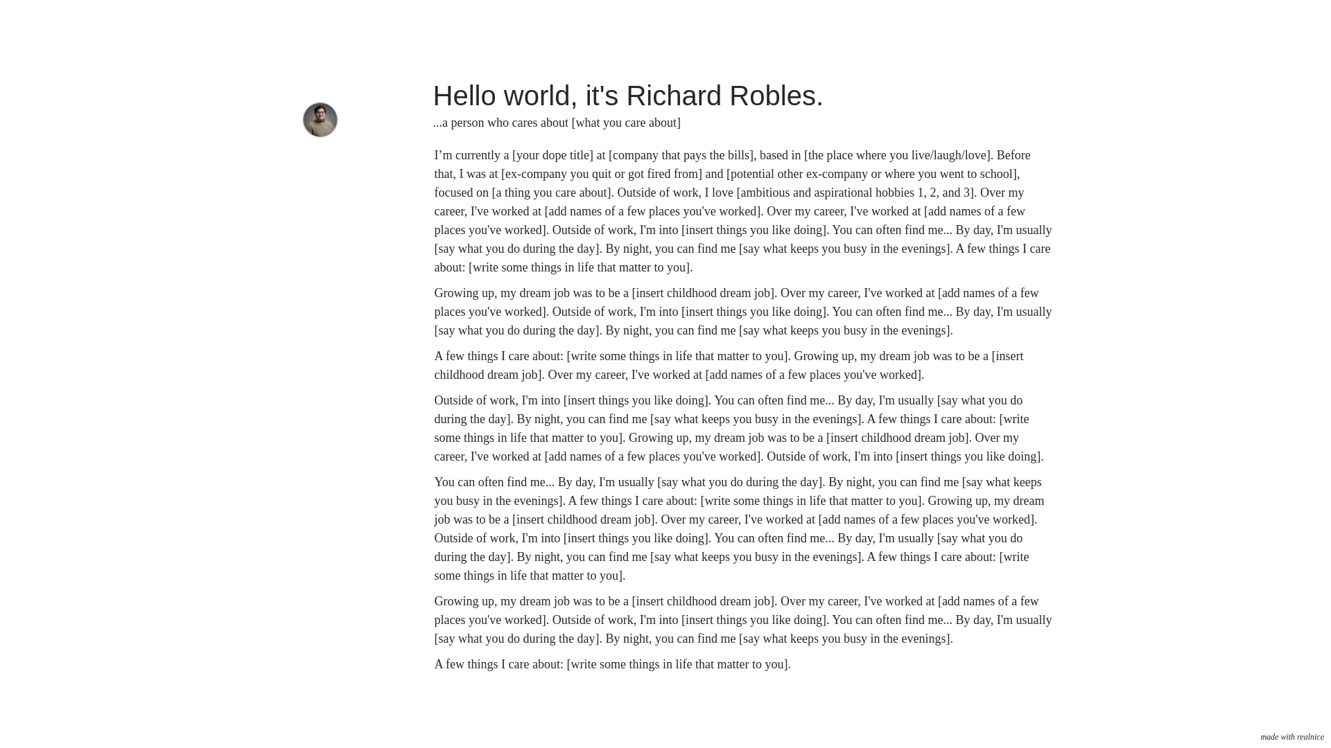 website screenshot of https://itsrichardnotrobert.ca/