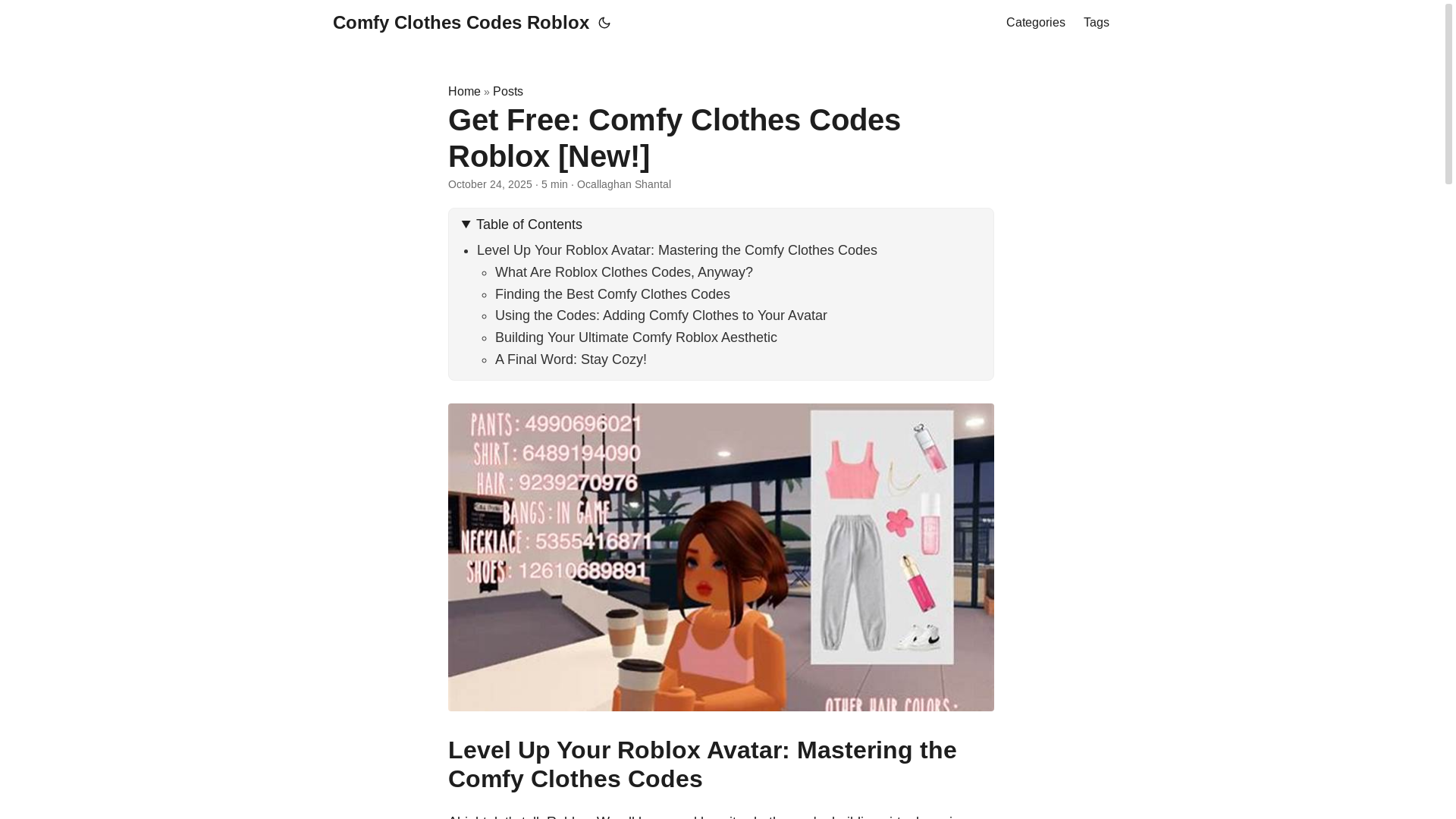 website screenshot of https://comfy-clothes-codes-roblox.pages.dev/