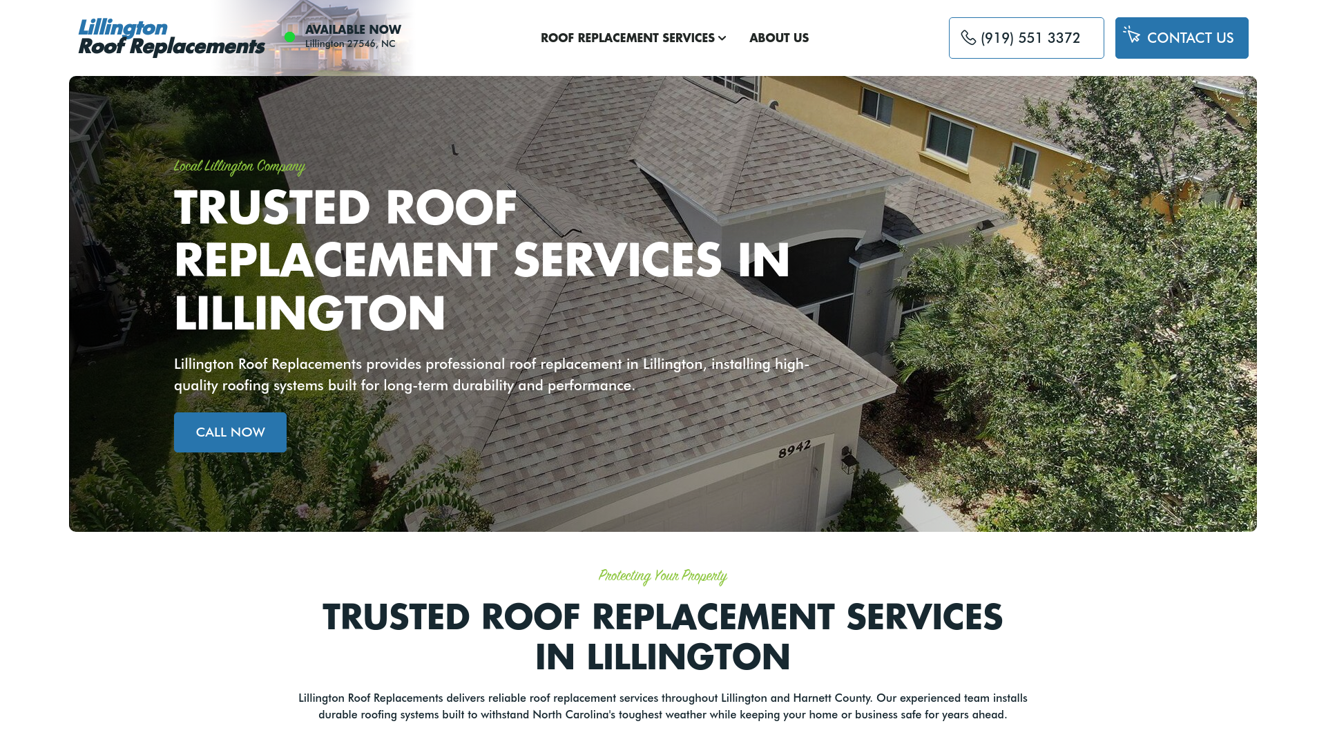 website screenshot of https://lillingtonroofreplacement.com