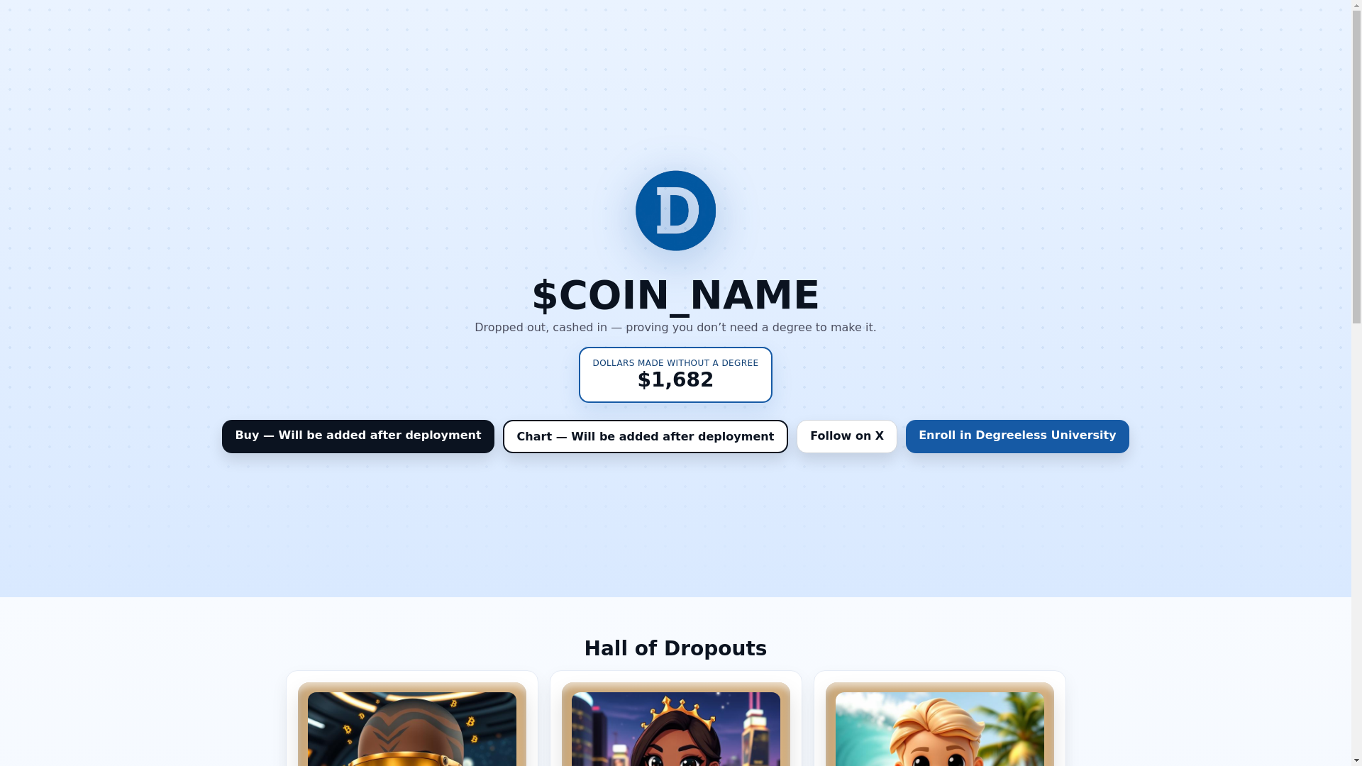 website screenshot of https://degreeless-coin.pages.dev/