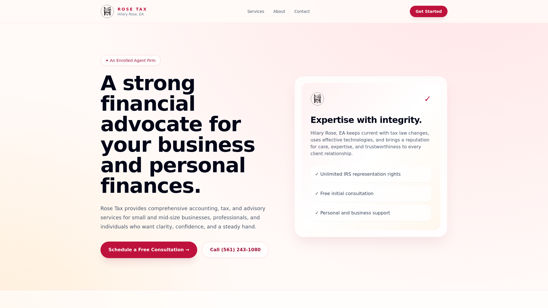 website screenshot of https://rosetax-68oh5.kinsta.page