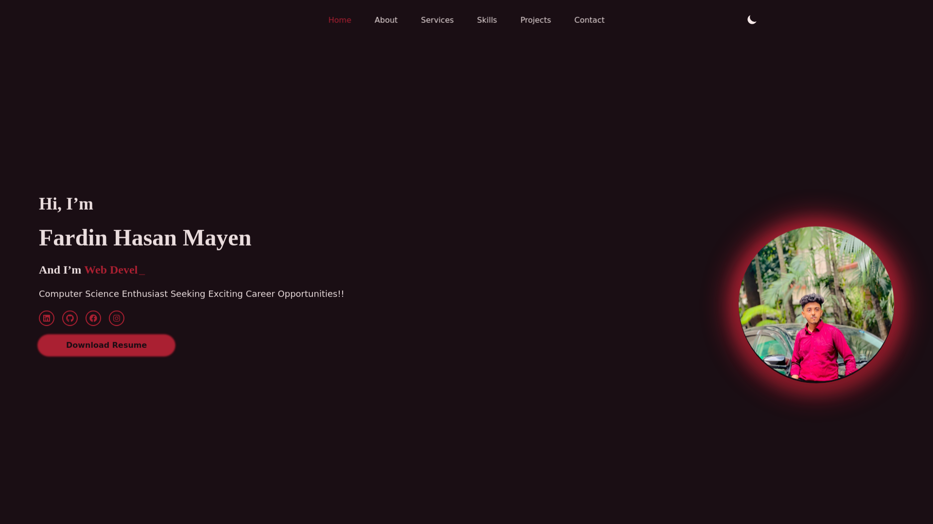website screenshot of https://fardinhasanmayen.dev/