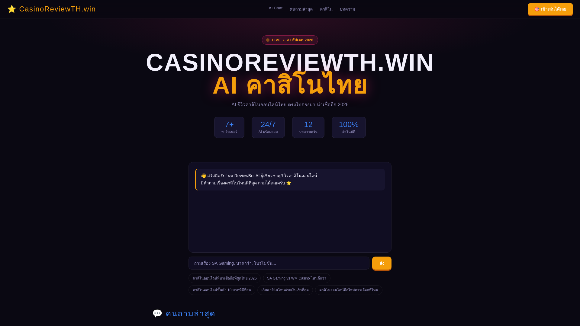 website screenshot of https://casinoreviewth.win/