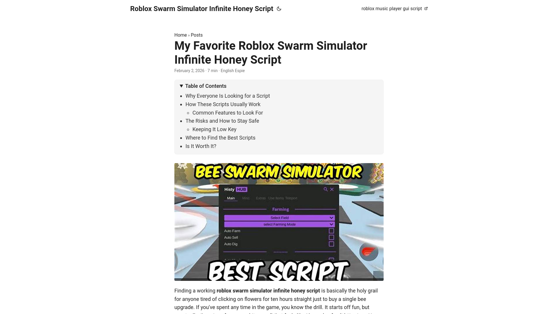 website screenshot of https://roblox-swarm-simulator-infinite-honey-script.pages.dev/