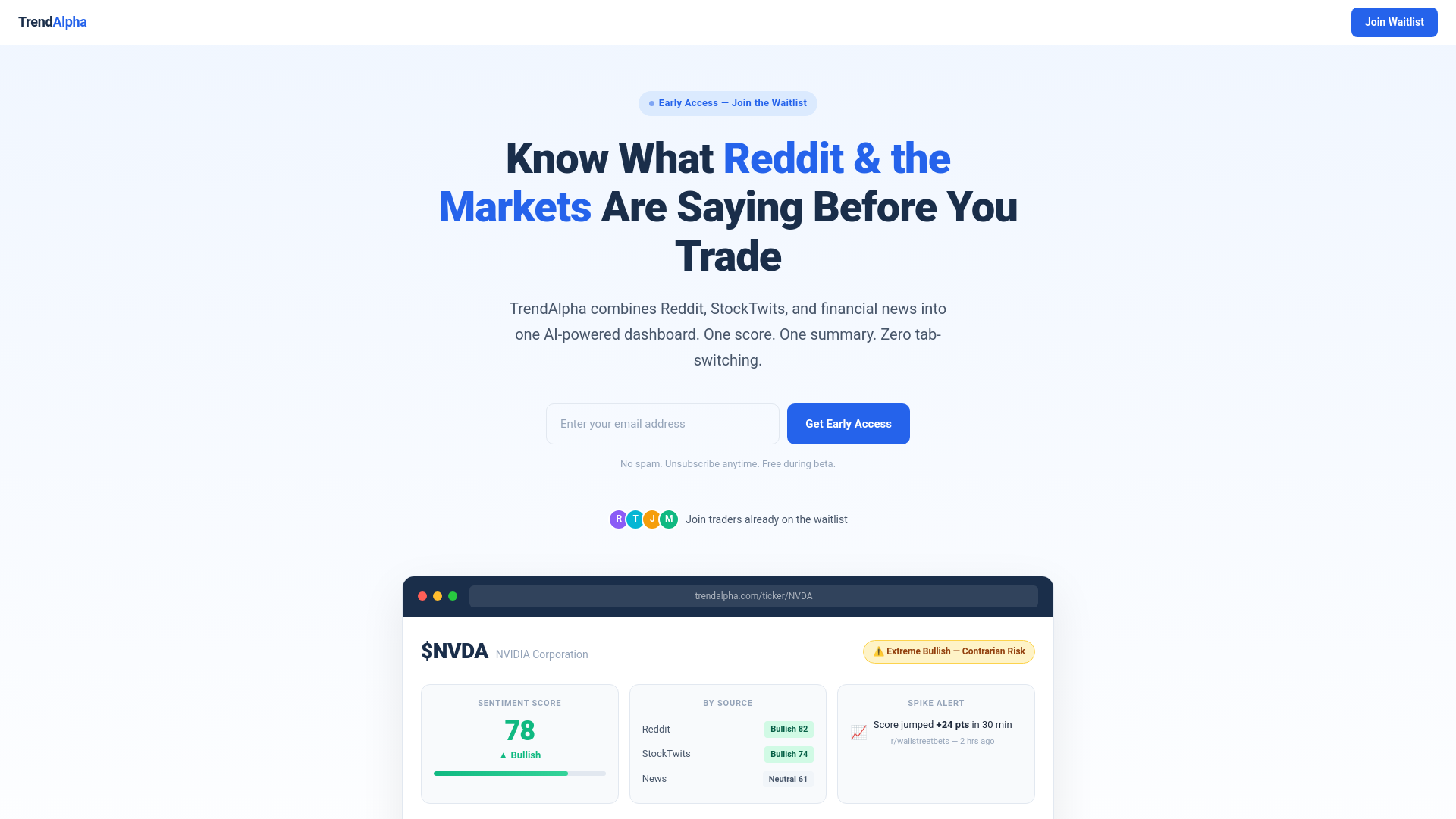 website screenshot of https://trytrendalpha.com