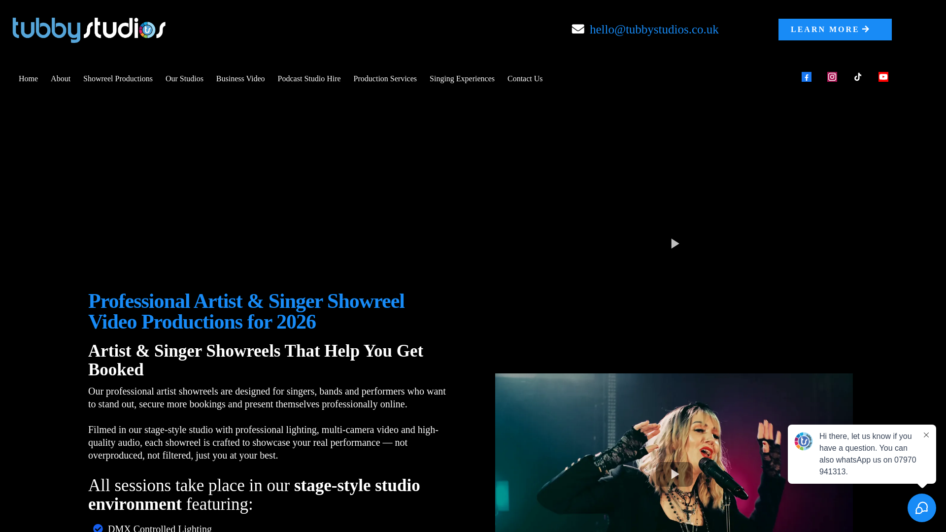 website screenshot of https://artistshowreel.co.uk/