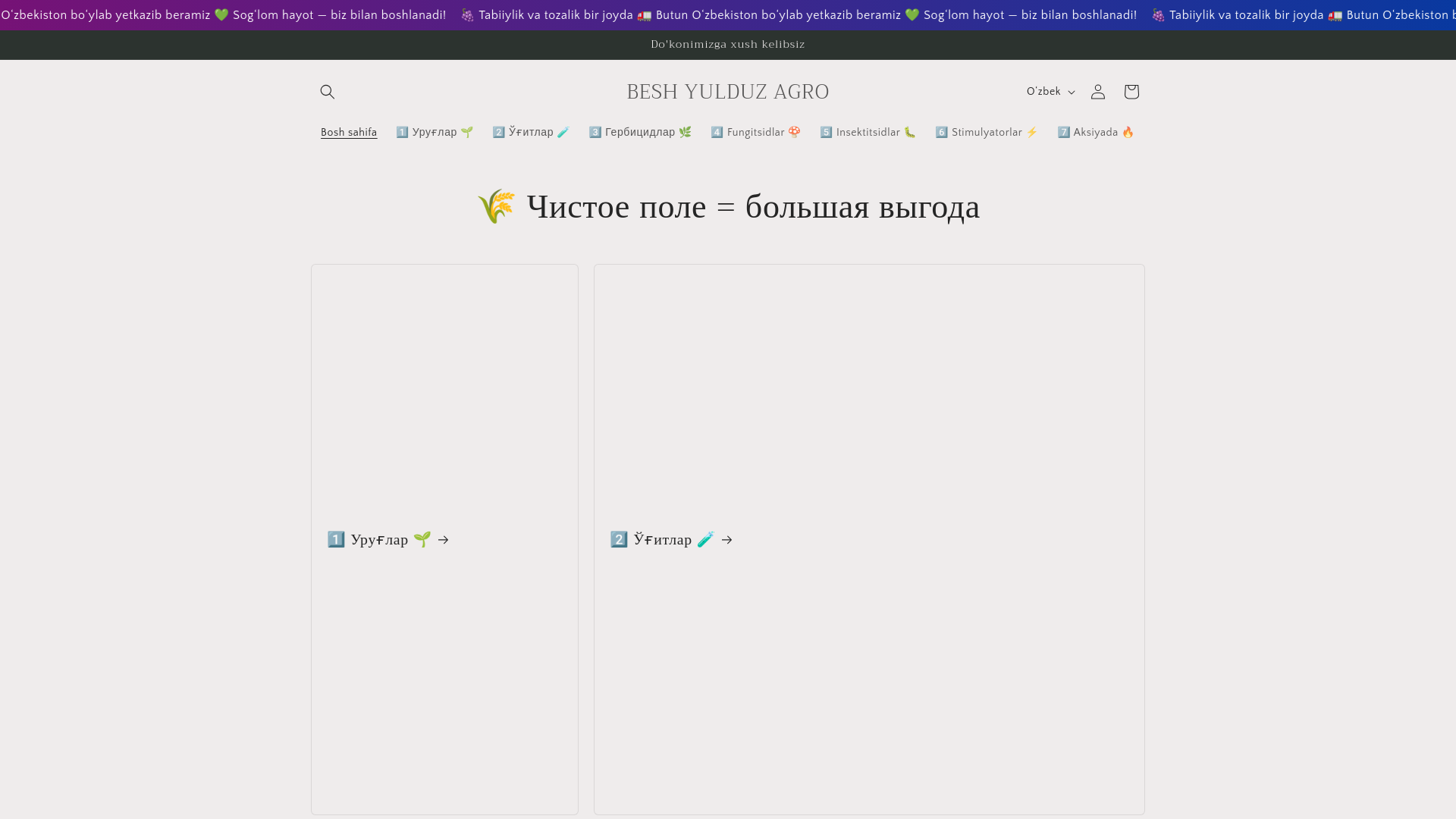 website screenshot of https://beshagro.uz/