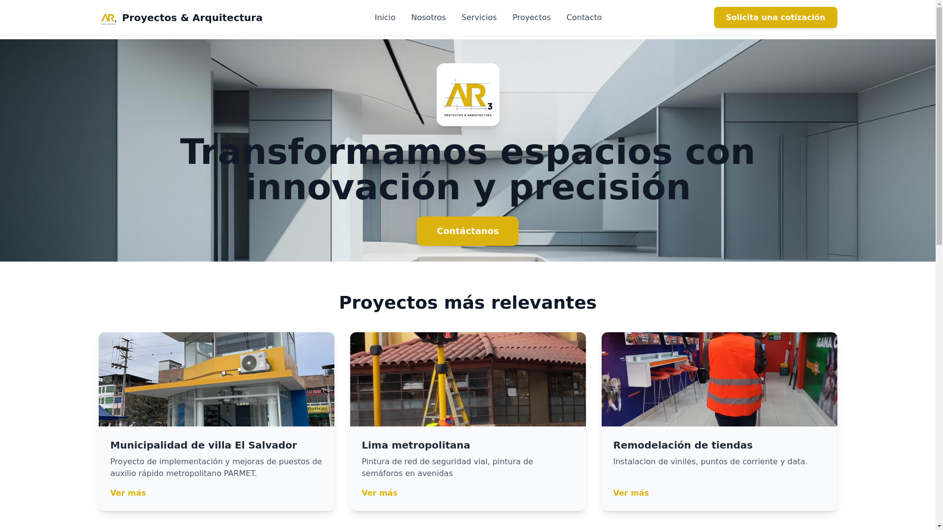 website screenshot of https://ar3arquitectura.com/