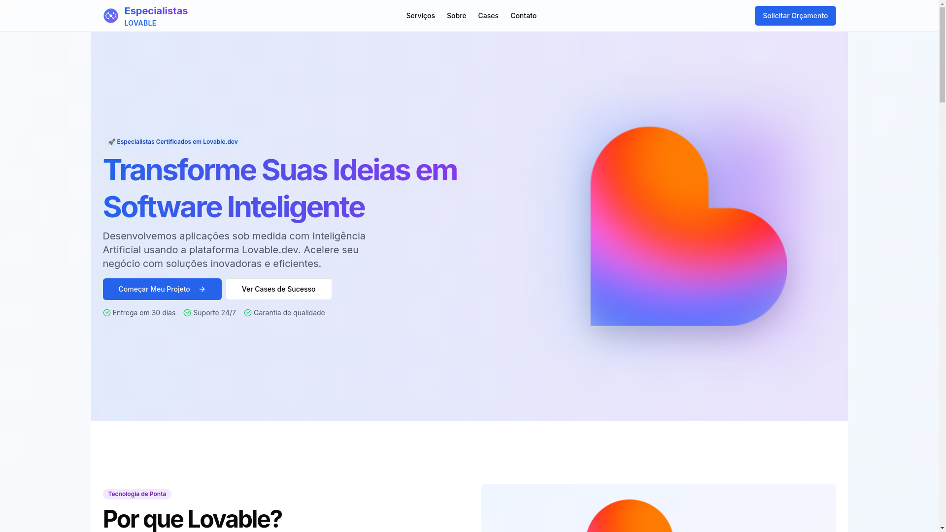website screenshot of https://especialistaslovable.com.br/