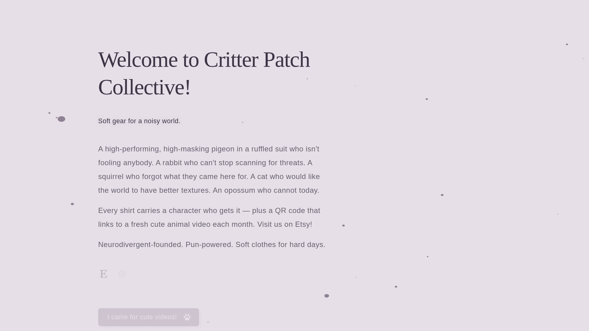website screenshot of https://critterpatch.co/