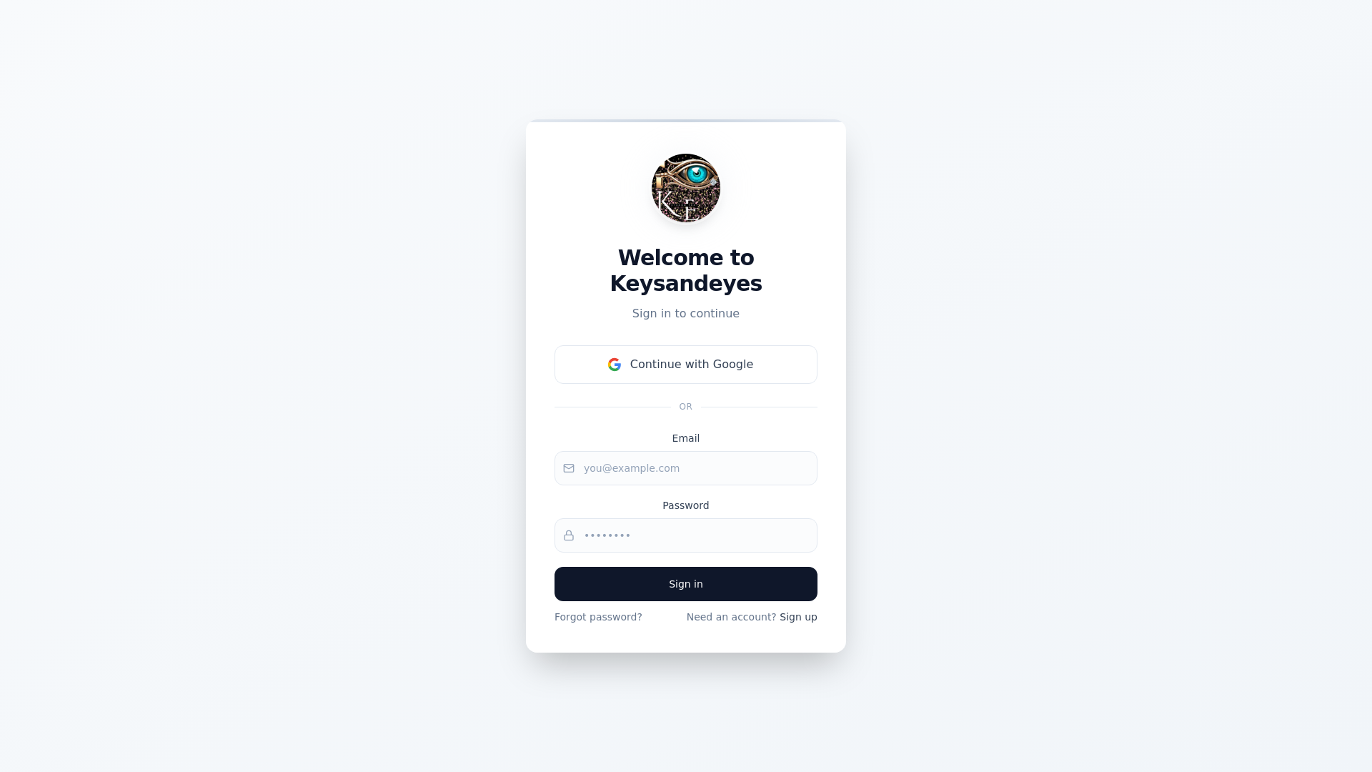website screenshot of https://keysandeyesapp.com/