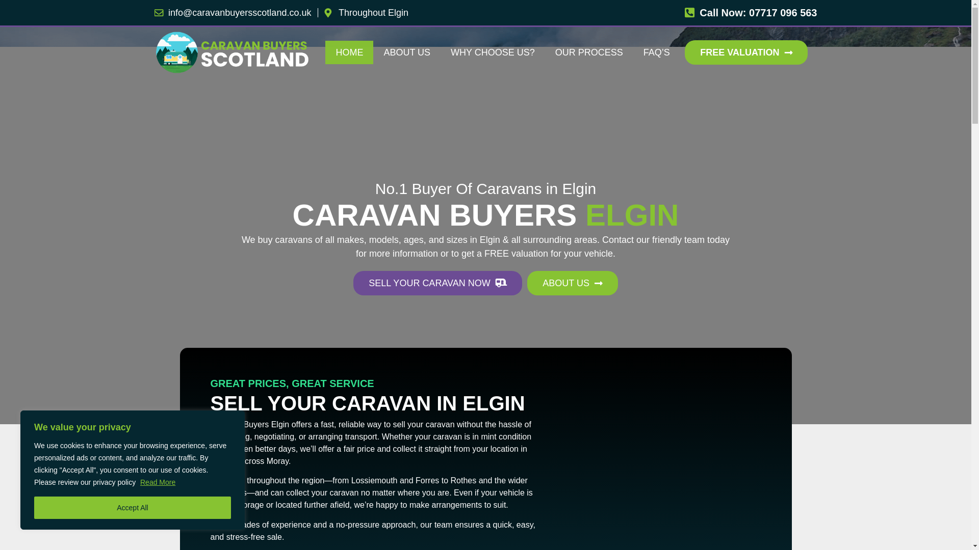 website screenshot of https://caravanbuyerselgin.co.uk/