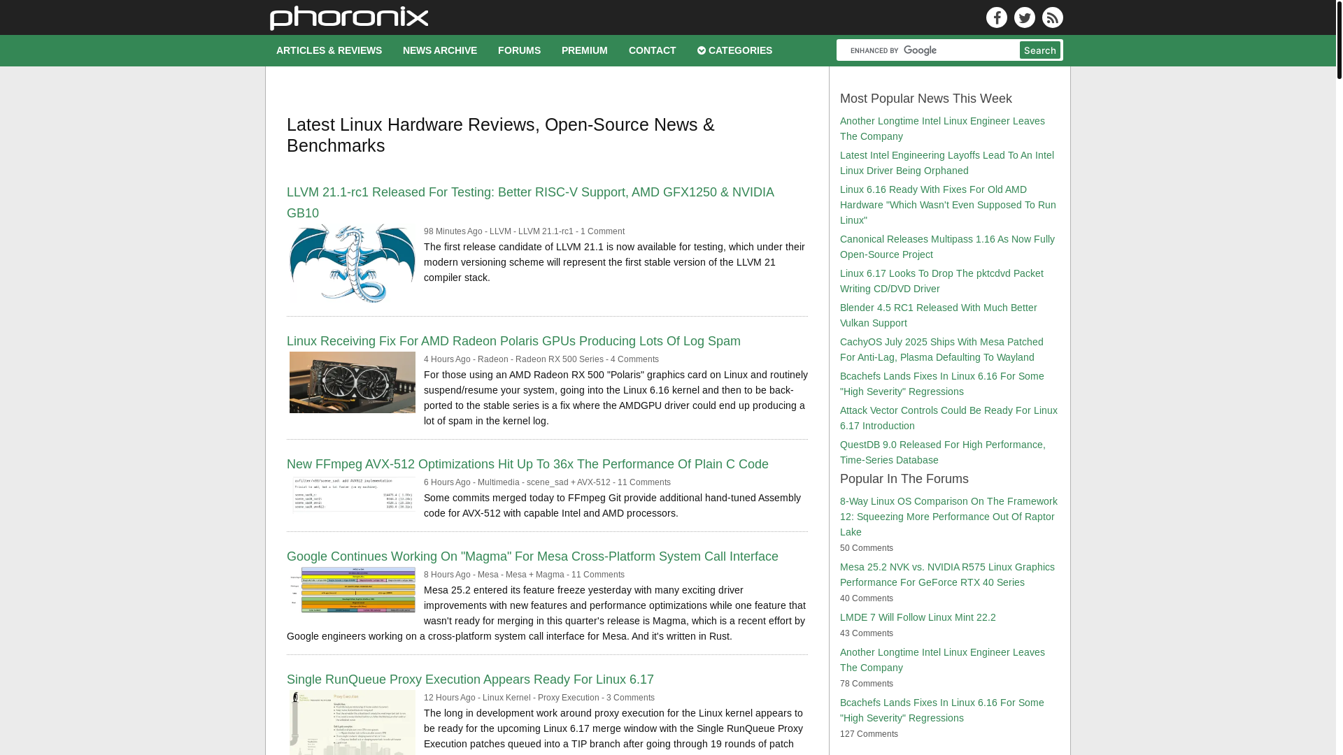 website screenshot of https://phoronix.com/