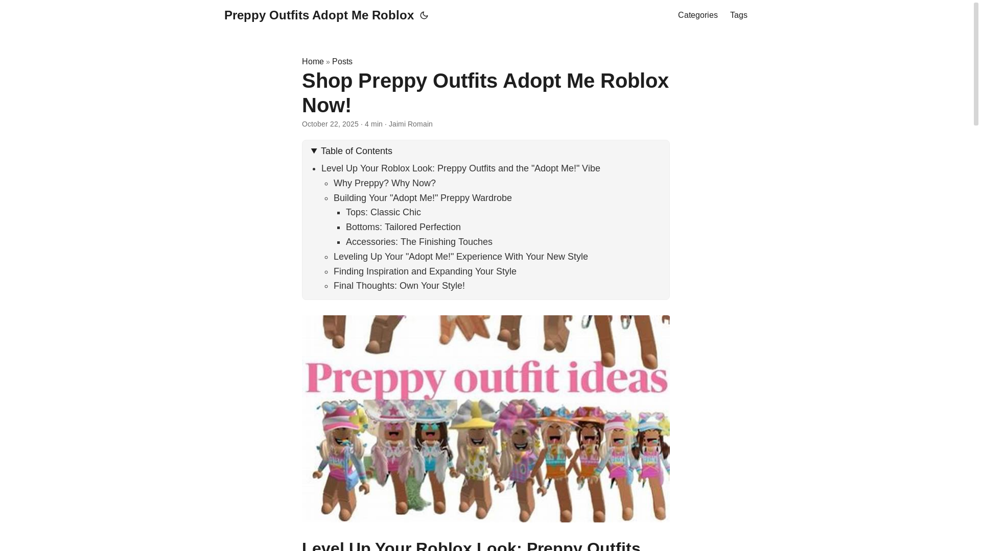 website screenshot of https://preppy-outfits-adopt-me-roblox.pages.dev/