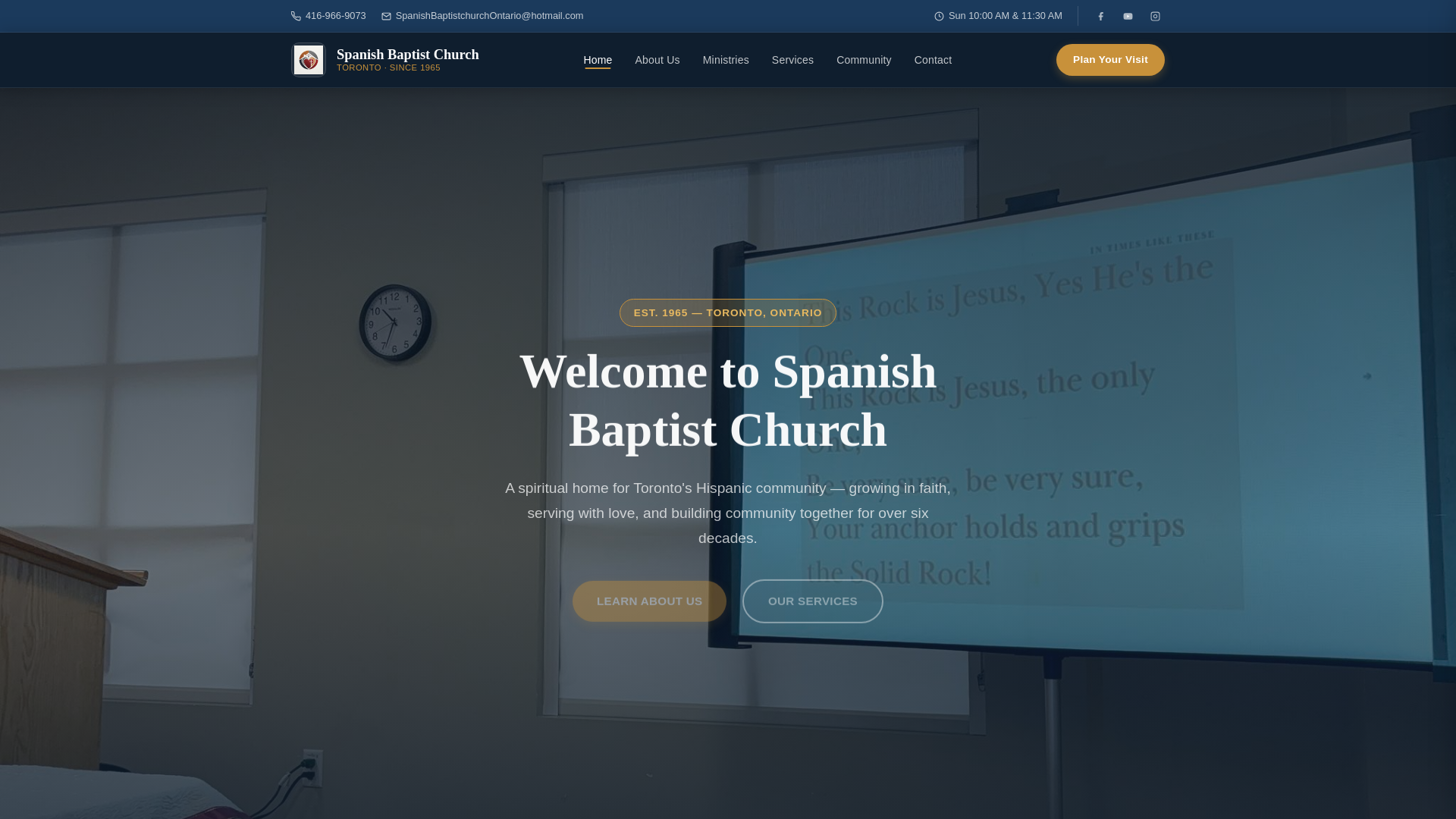 website screenshot of https://spanishbaptistchurchon.info/