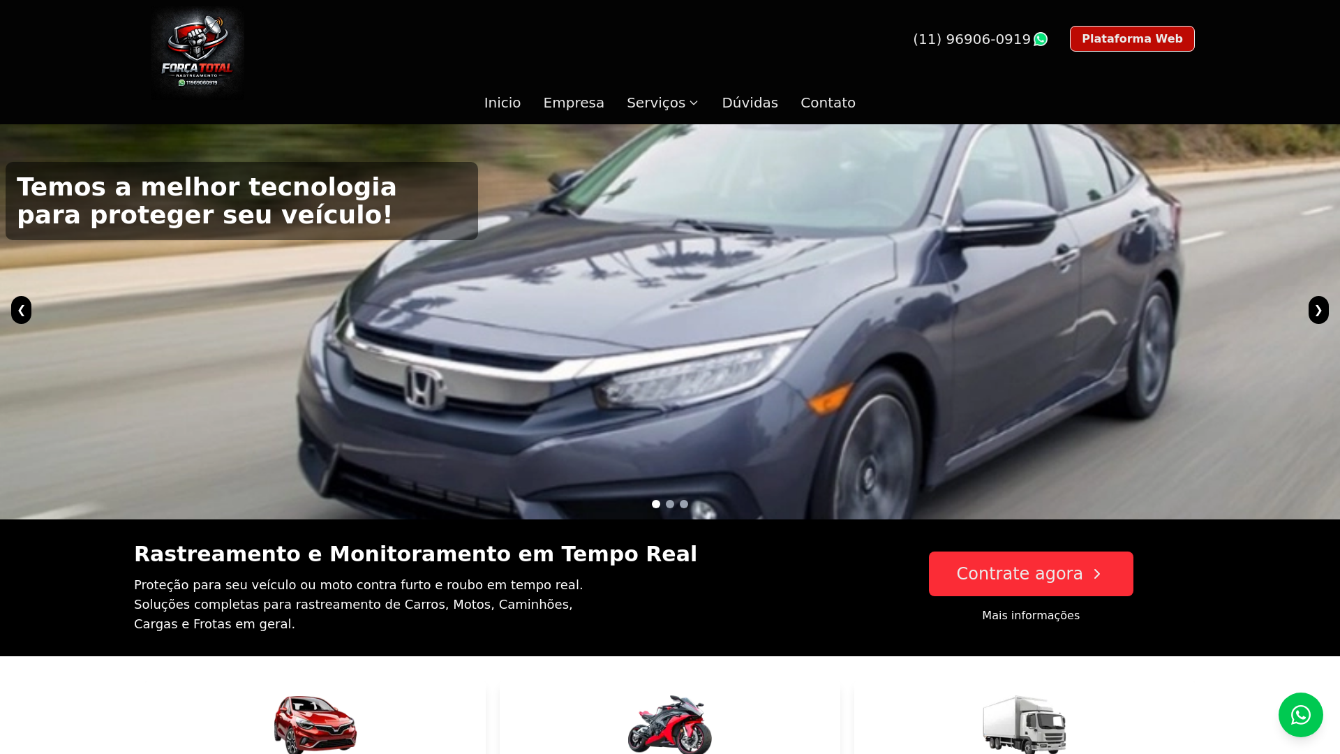 website screenshot of https://forcatotalrastreamento.com.br/