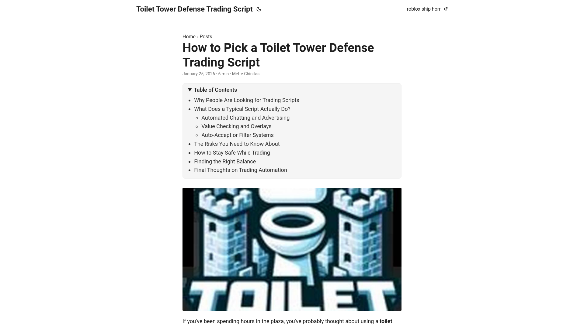 website screenshot of https://toilet-tower-defense-trading-script.pages.dev/