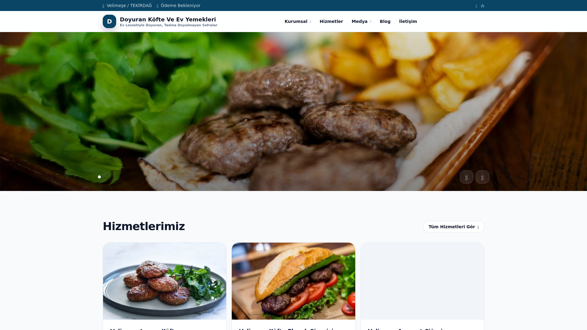 website screenshot of https://velimesekoftesiparisi.com.tr/