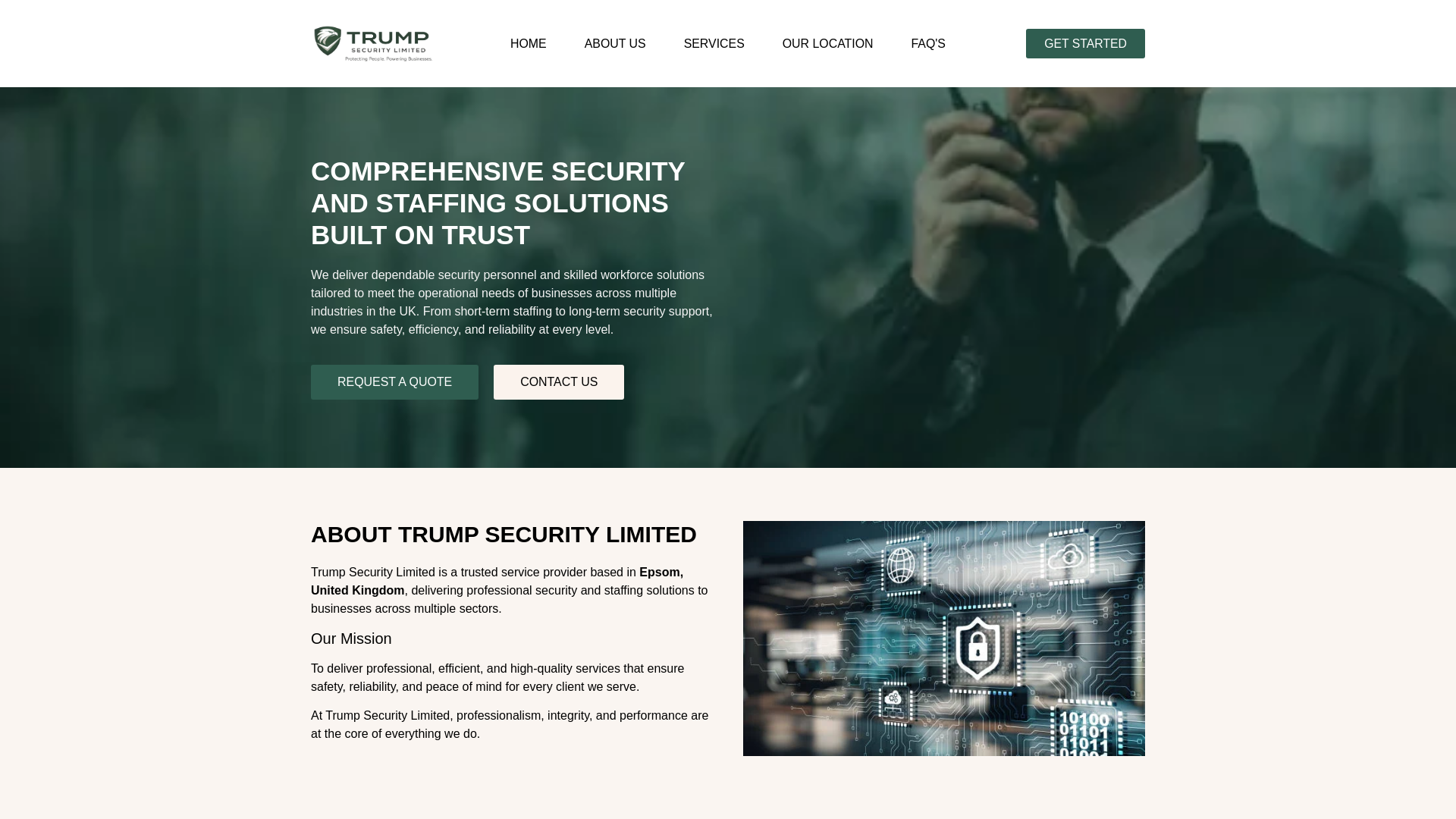 website screenshot of https://trumpsecuritylimited.co.uk/