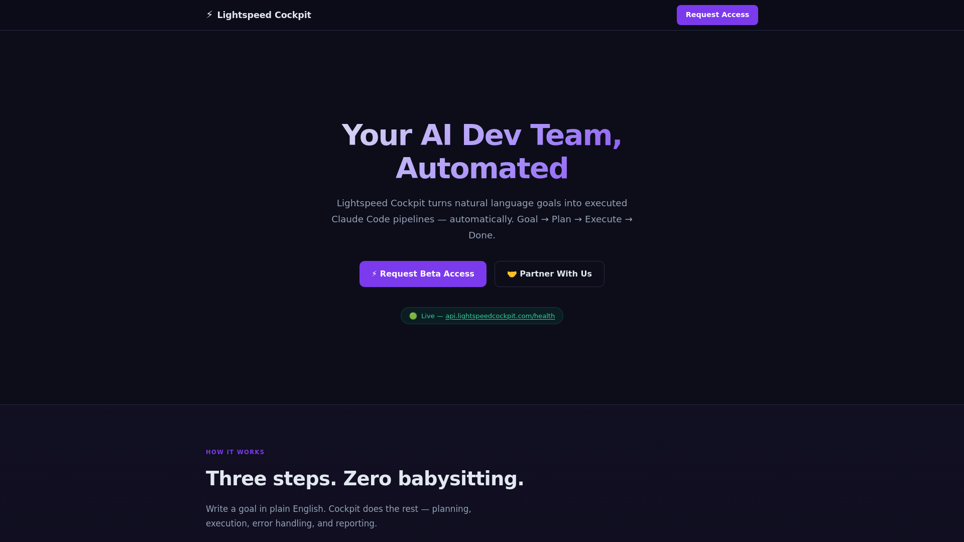 website screenshot of https://lightspeedcockpit.com/