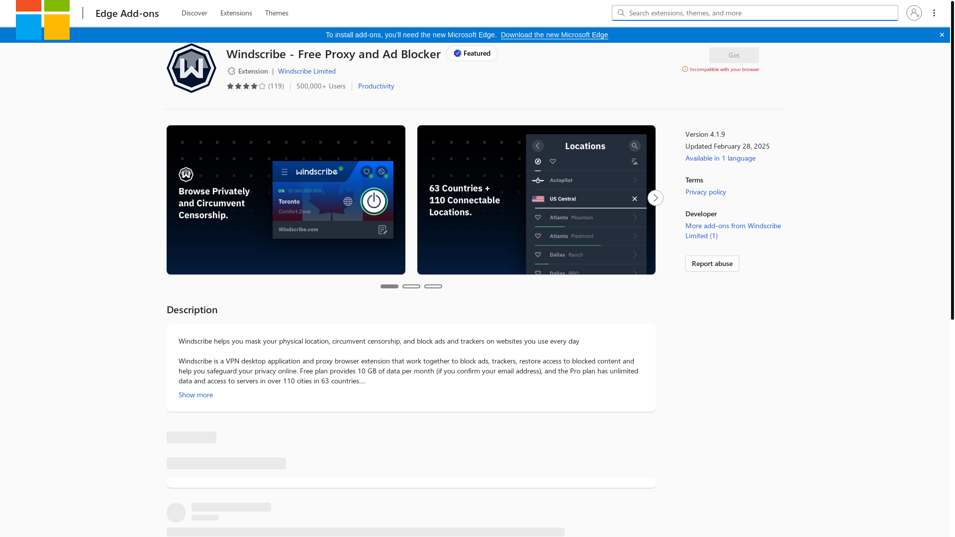 website screenshot of https://microsoftedge.microsoft.com/addons/detail/windscribe-free-proxy-a/dkkdbpgldnmkhcliffjpajcfdjkcaddf