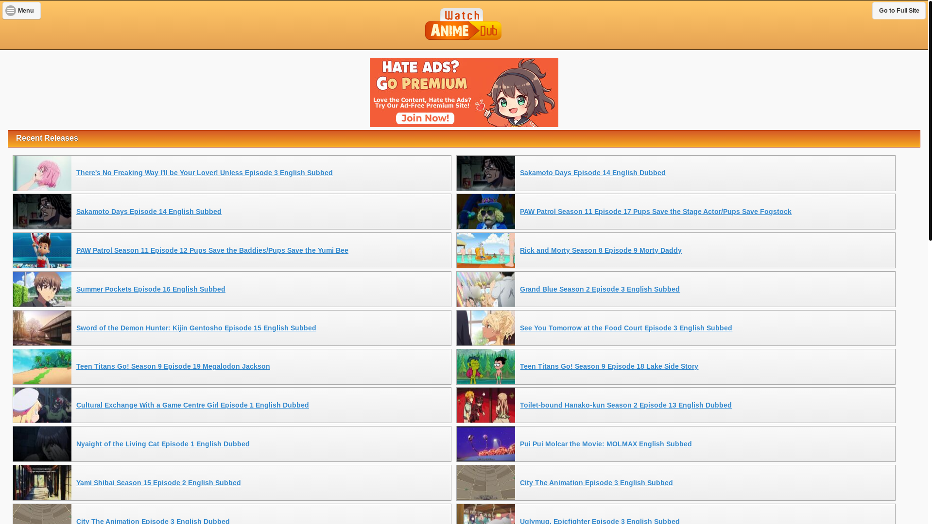 website screenshot of https://m.wcostream.tv/