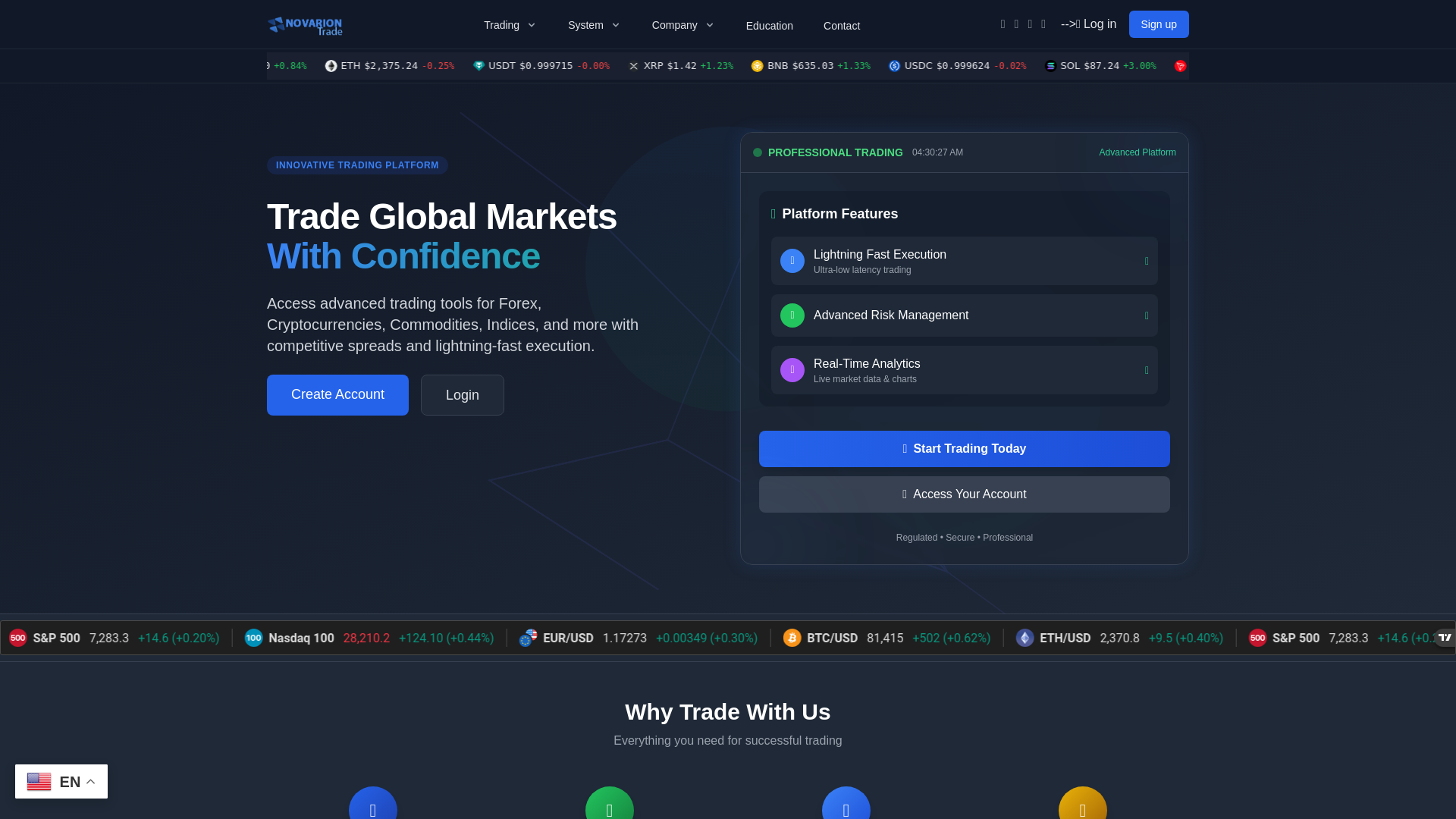 website screenshot of http://novariontrade.icu