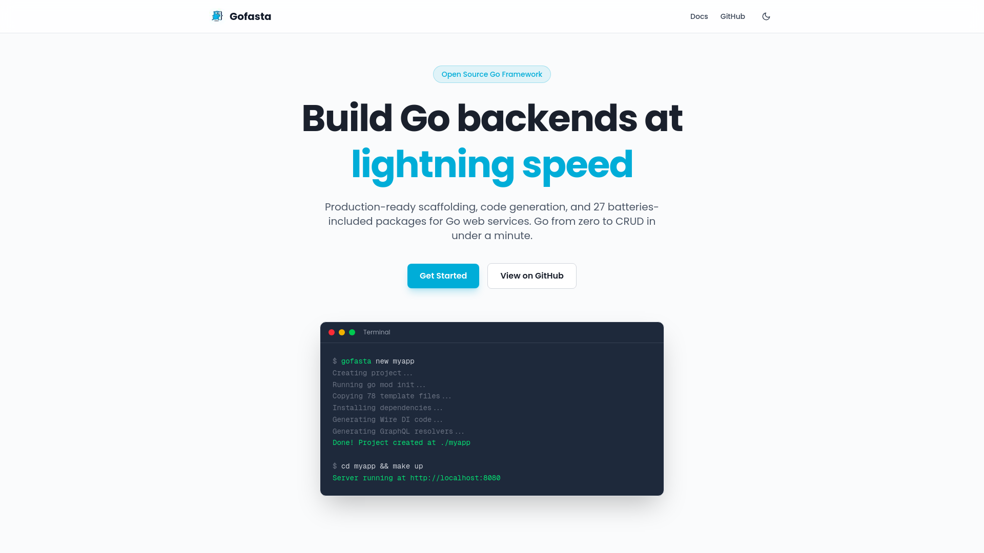 website screenshot of https://gofasta.dev/