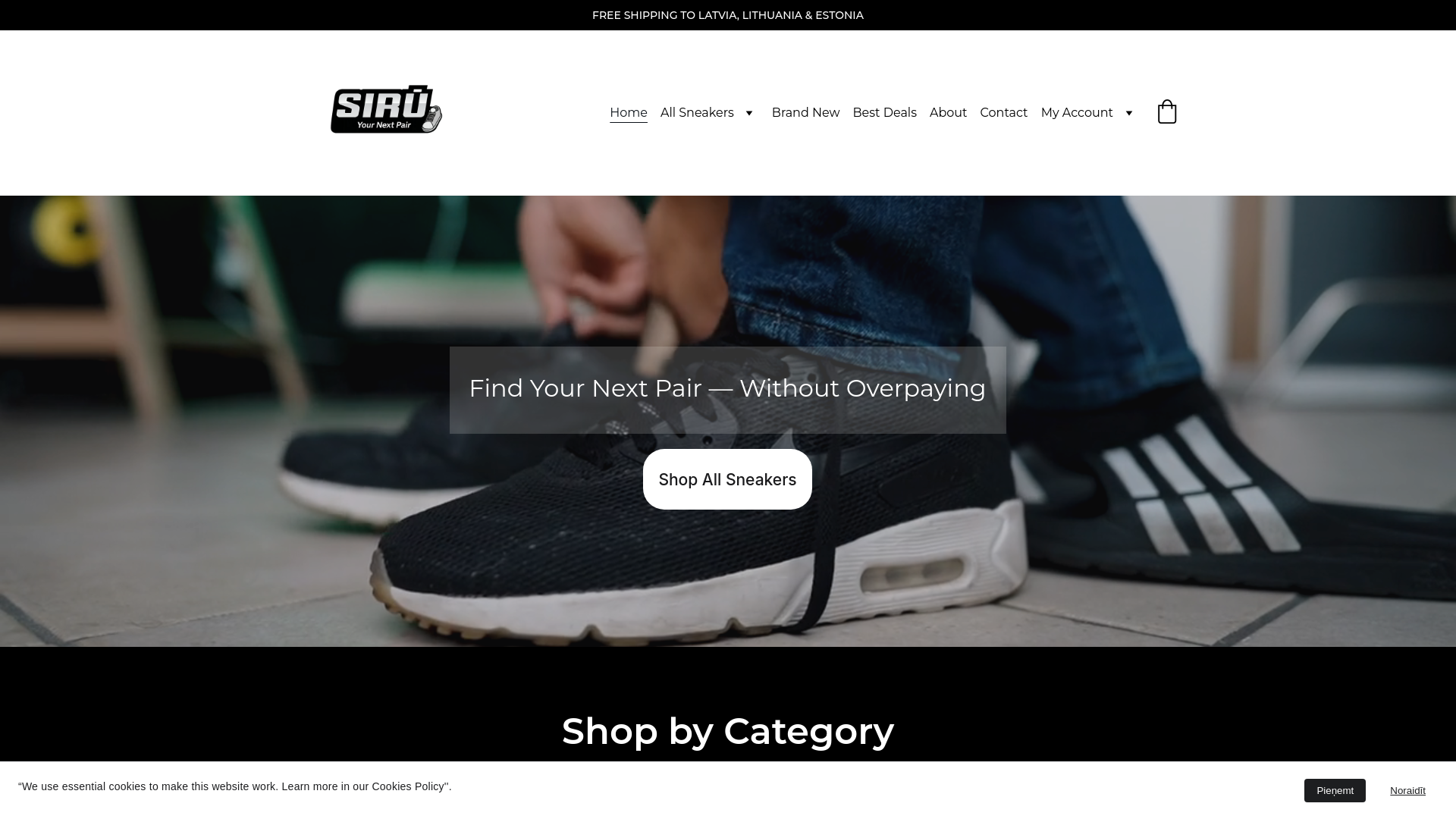 website screenshot of https://sirushoes.com