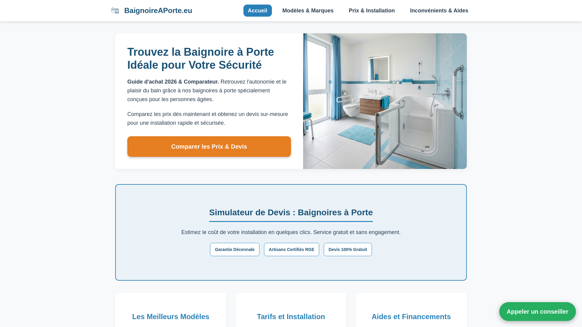 website screenshot of https://baignoireaporte.eu/