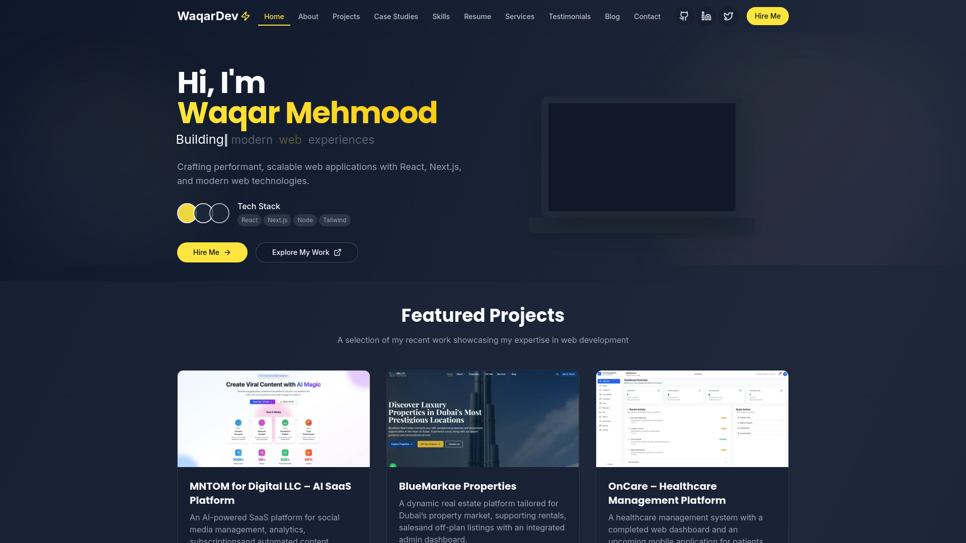 website screenshot of https://waqardev.com/