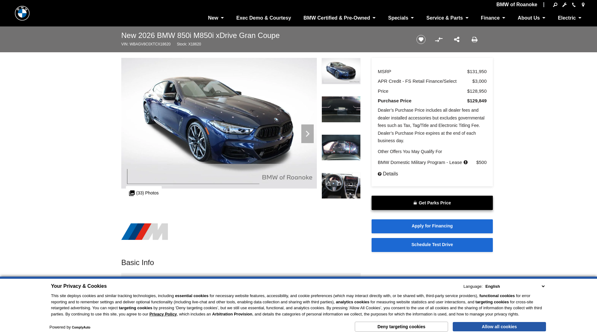 website screenshot of https://www.bmwroanoke.com/inventory/WBAGV8C0XTCX18620/