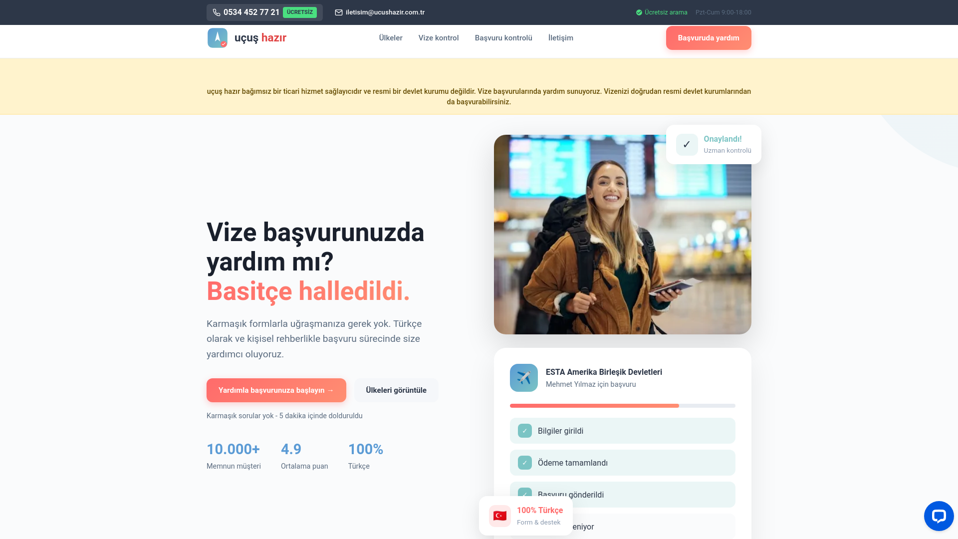 website screenshot of https://ucushazir.com.tr/