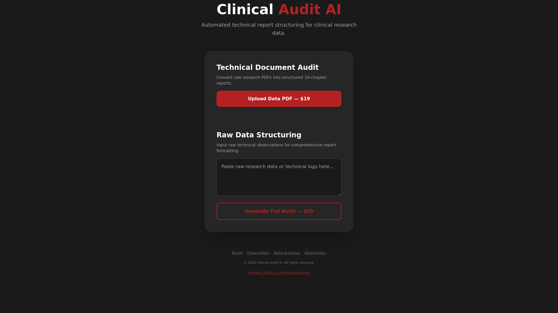 website screenshot of https://clinicalauditai.com/
